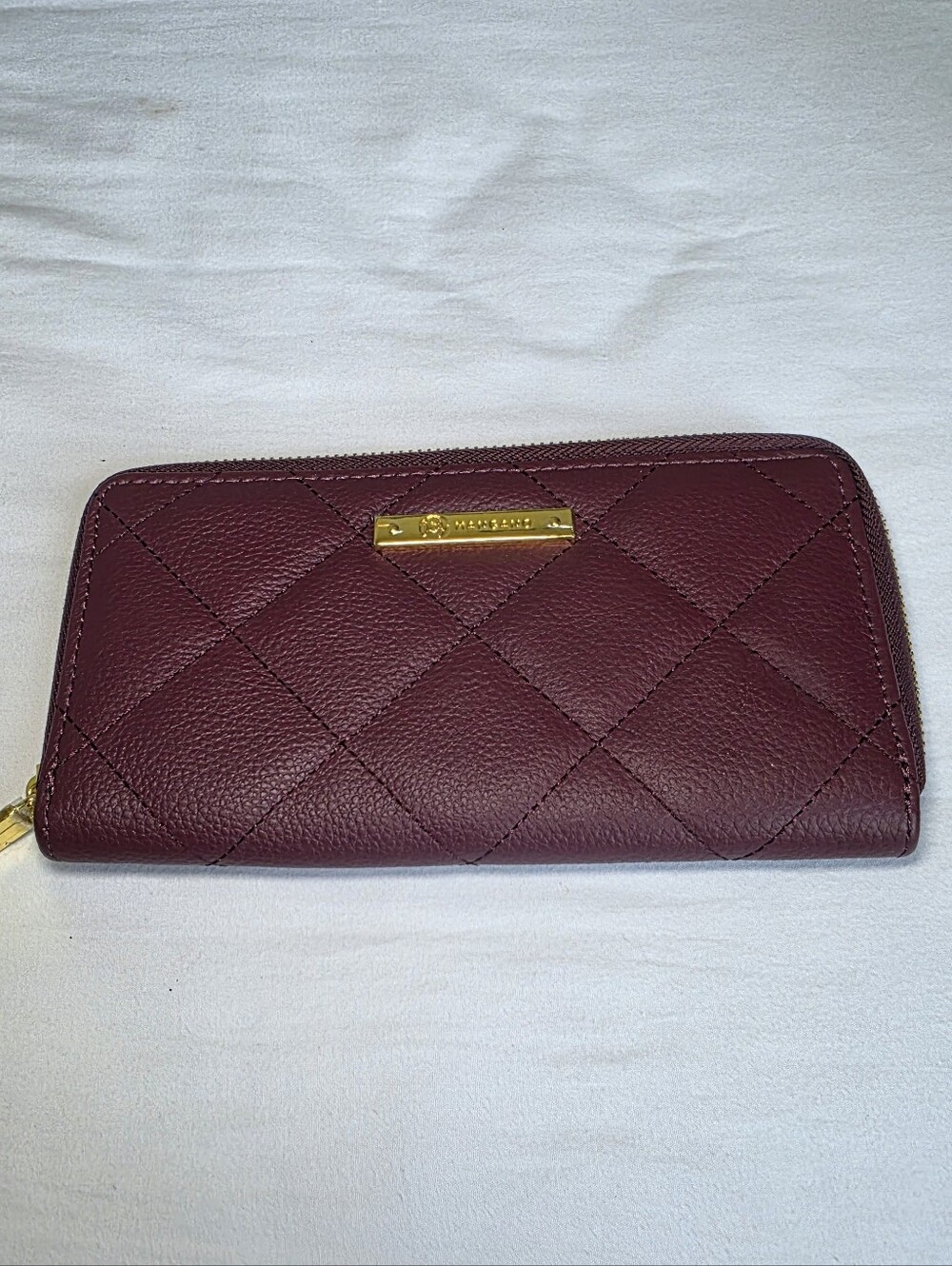 Joy Mangano Quilted Zip Around Long Leather Wallet in Wine Red